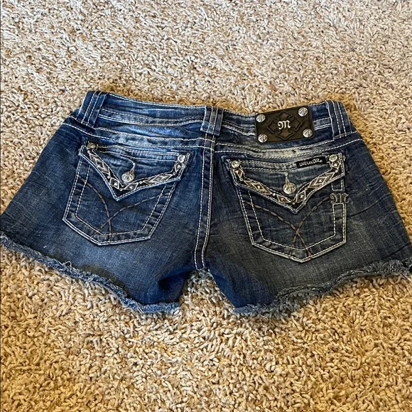 Miss Me Dark Blue Embroidered Denim Cutoff Shorts - Picture 3 of 5